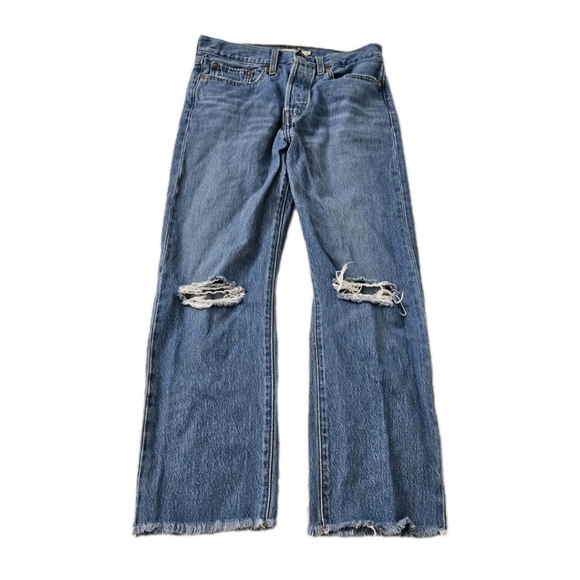 Levi's Denim - Levis Jeans Womens 27 Blue Wedgie Straight Distressed Raw Hem Button Fly Crop